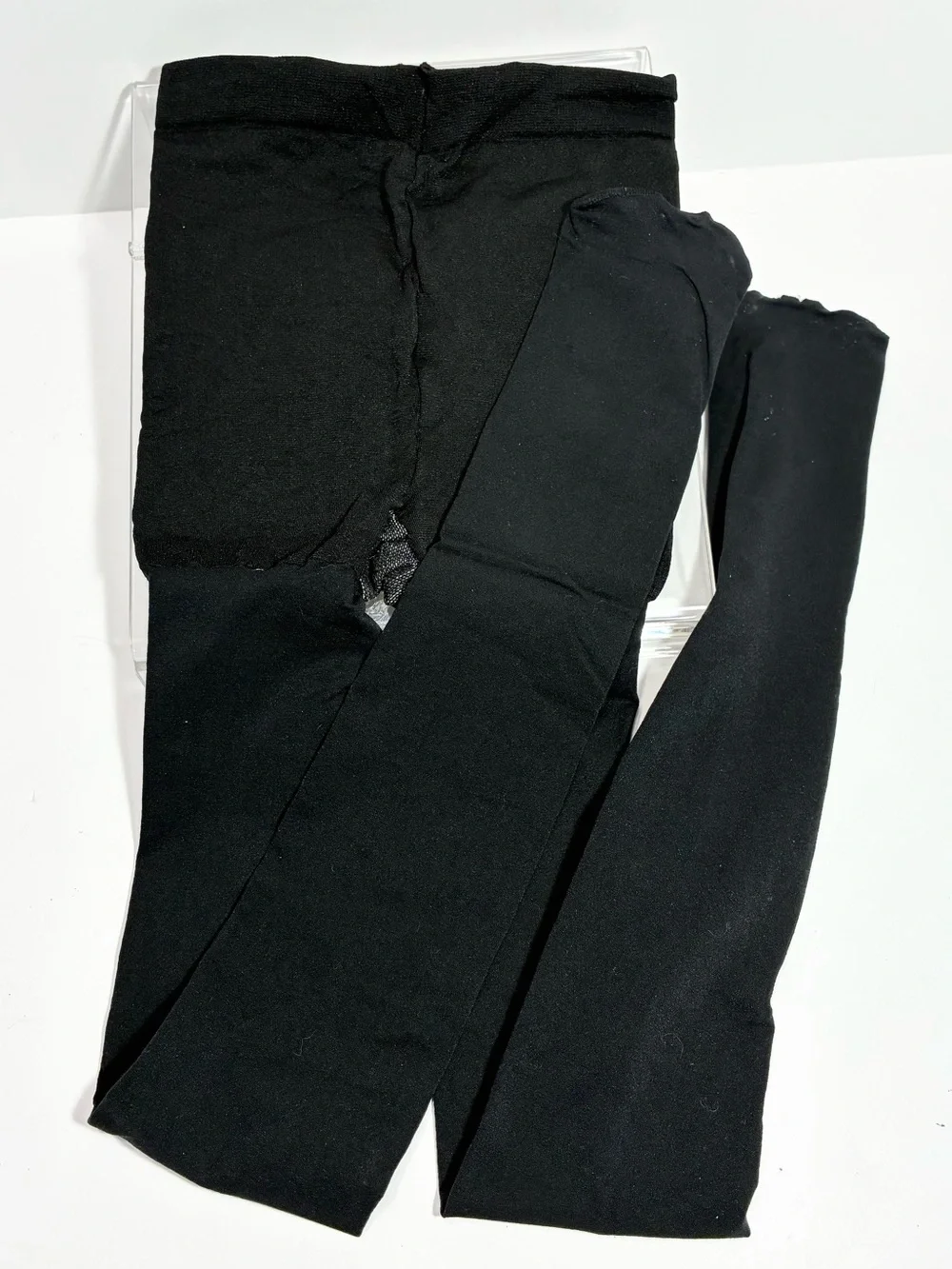 6 Pair Black Opaque Tights Lot: 1 Diamond Pattern, 5 Vintage Smooth, Size M/L